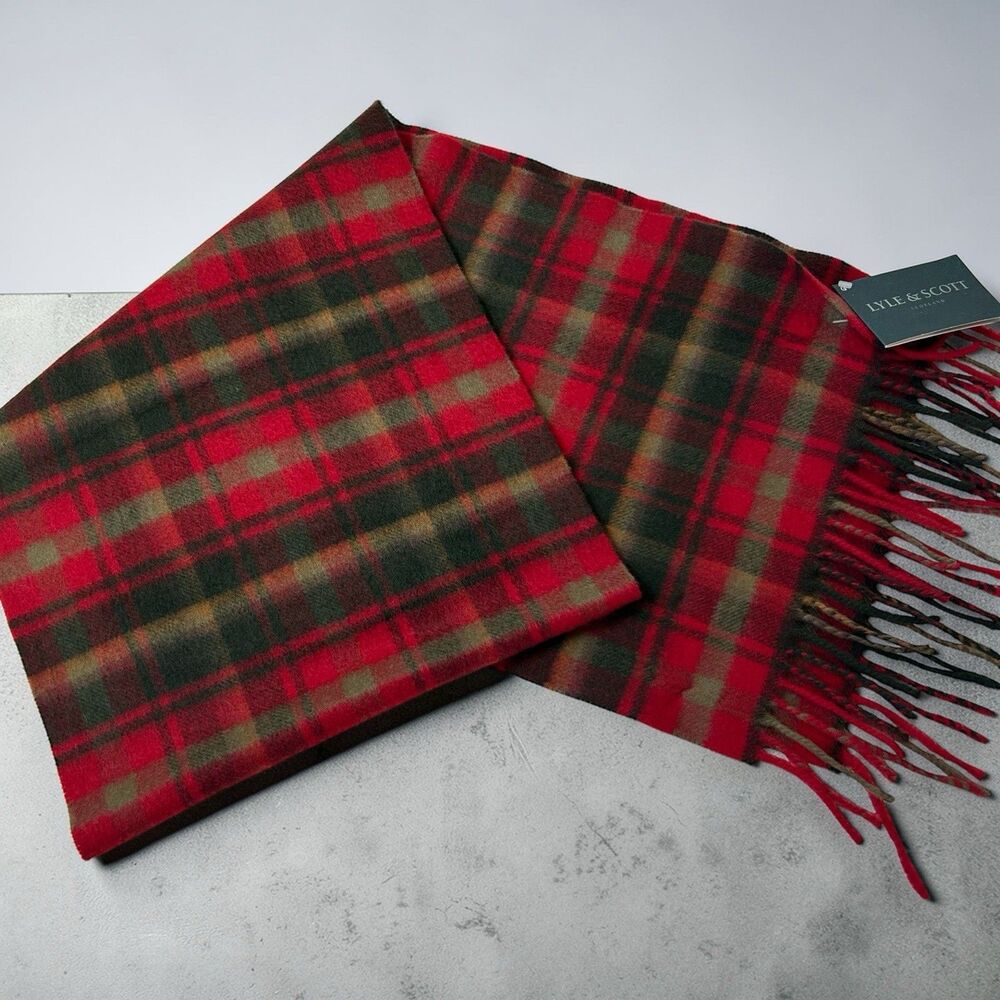 Lyle&Scott Scotland Maple Plaid Fringed Long Scarf Cashmere Holiday Soft Luxury
